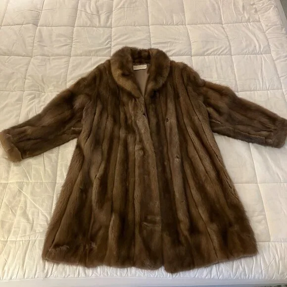 Vintage Royal Samink Real Fur Full-length Brown Coat, Wasserman & Son - Picture 4 of 12
